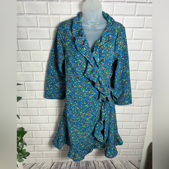 ALISON ANDREWS Floral Ruffle Wrap Dress/size L - Picture 5 of 10